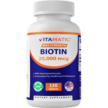 Biotin 20,000mcg with Keratin - 120 Vegetarian Tablets