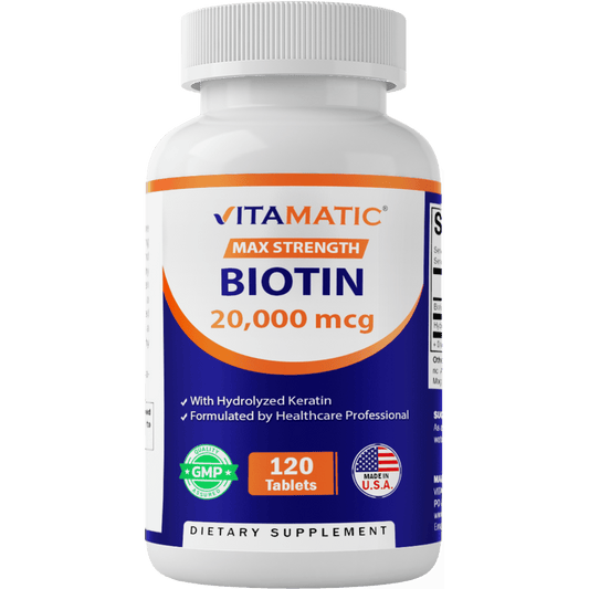 Biotin 20,000mcg with Keratin - 120 Vegetarian Tablets