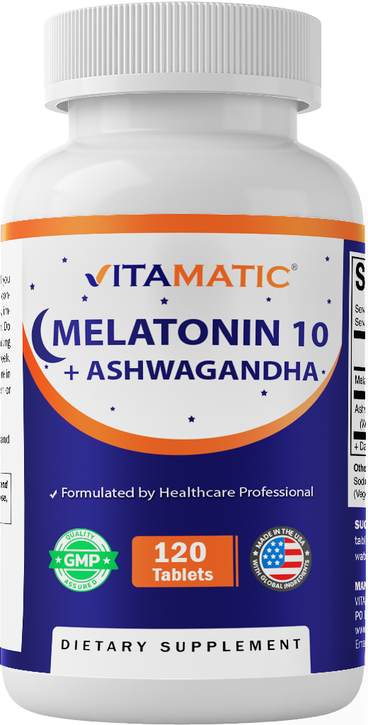 Melatonin 10mg + Ashwagandha 4:1 Extract, 120 Tablets
