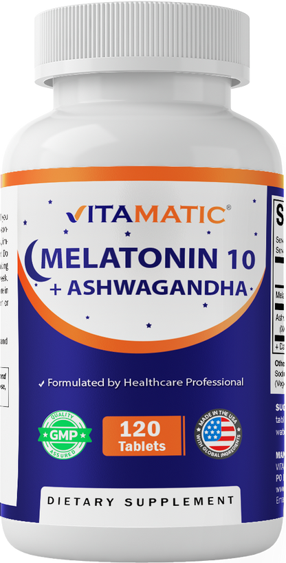 Melatonin 10mg + Ashwagandha 4:1 Extract, 120 Tablets