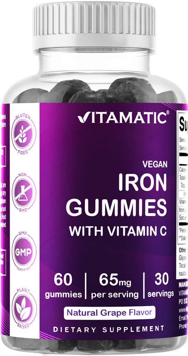 Extra Strength Iron 65mg with Vitamin C 60 Gummies Vitamatic