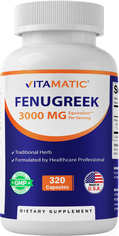 Fenugreek Capsules 3000mg - 320 Vegetarian Capsules