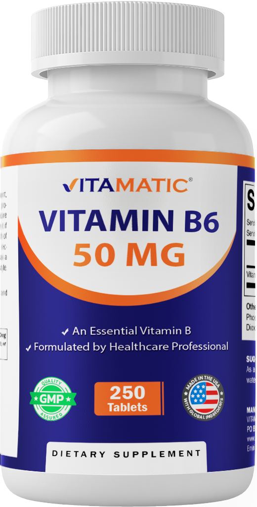 Vitamin B6 50mg High Potency, 250 Tablets