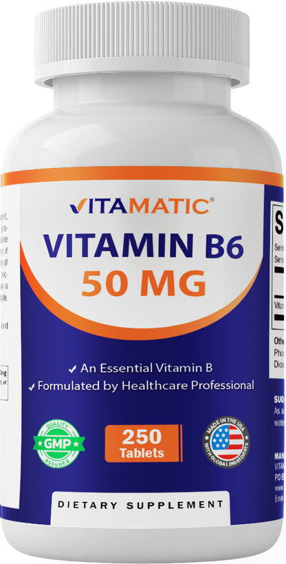 Vitamin B6 50mg High Potency, 250 Tablets
