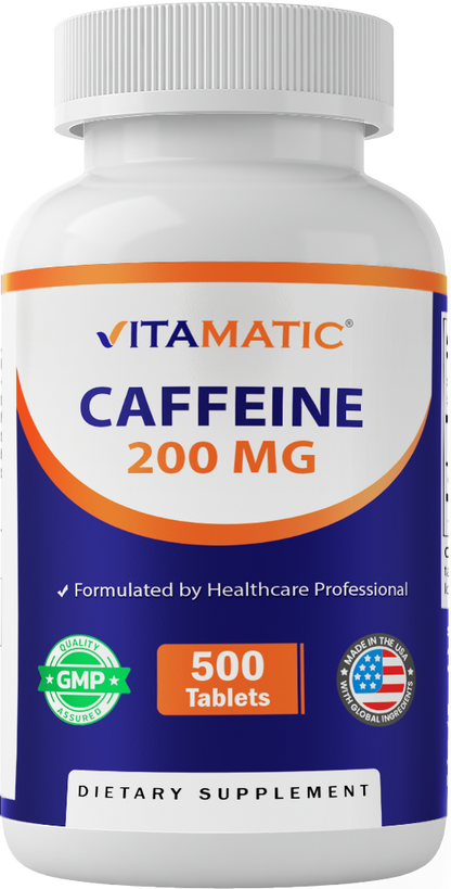 Vitamatic Caffeine Pills 200mg, 500 Vegetarian Tablets