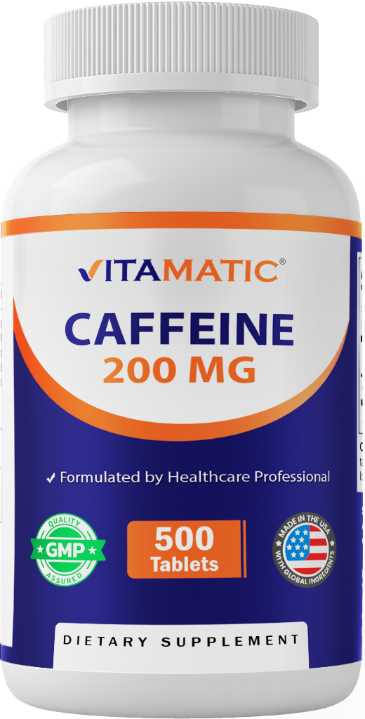 Vitamatic Caffeine Pills 200mg, 500 Vegetarian Tablets
