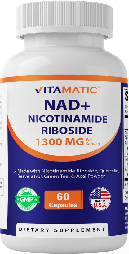 Vitamatic NAD Nicotinamide Riboside Supplement 1300mg 60 Ct - Support Healthy