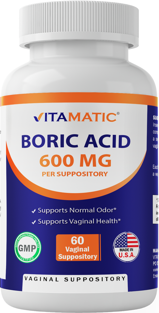 Boric Acid Vaginal Suppositories 600 mg Vegetarian Capsule Shell 60 Count