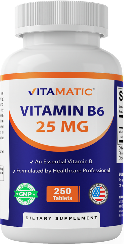 Vitamin B6 25mg High Potency, 250 Tablets