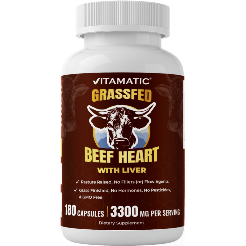 Vitamatic Grass Fed Beef Heart with Liver - 180 Capsules