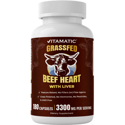 Vitamatic Grass Fed Beef Heart with Liver - 180 Capsules