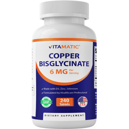 Copper Bisglycinate 6 mg Made with Vitamin D3 2000 IU, Zinc 50mg, Selenium 50mcg - 240 Tablets