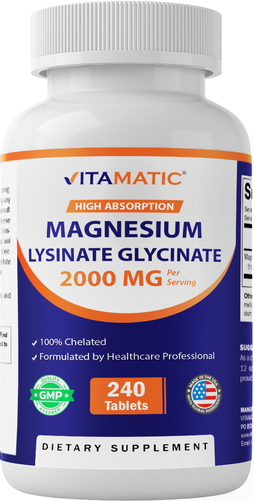 Magnesium Glycinate Lysinate 2000 mg per Serving, 240 Tablets