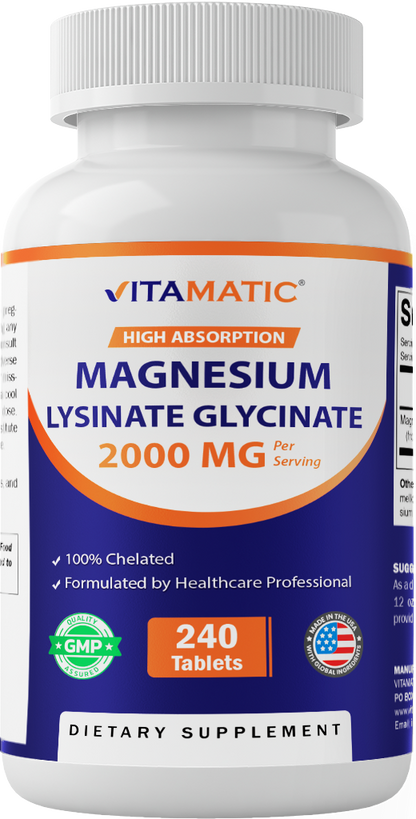 Magnesium Glycinate Lysinate 2000 mg per Serving, 240 Tablets