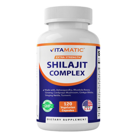 Shilajit Complex Capsules, 9000mg Equivalent, with Ashwagandha, Rhodiola, Ginseng, Cordyceps, Ginkgo, Nettle, Turmeric - 120 Veggie Capsules