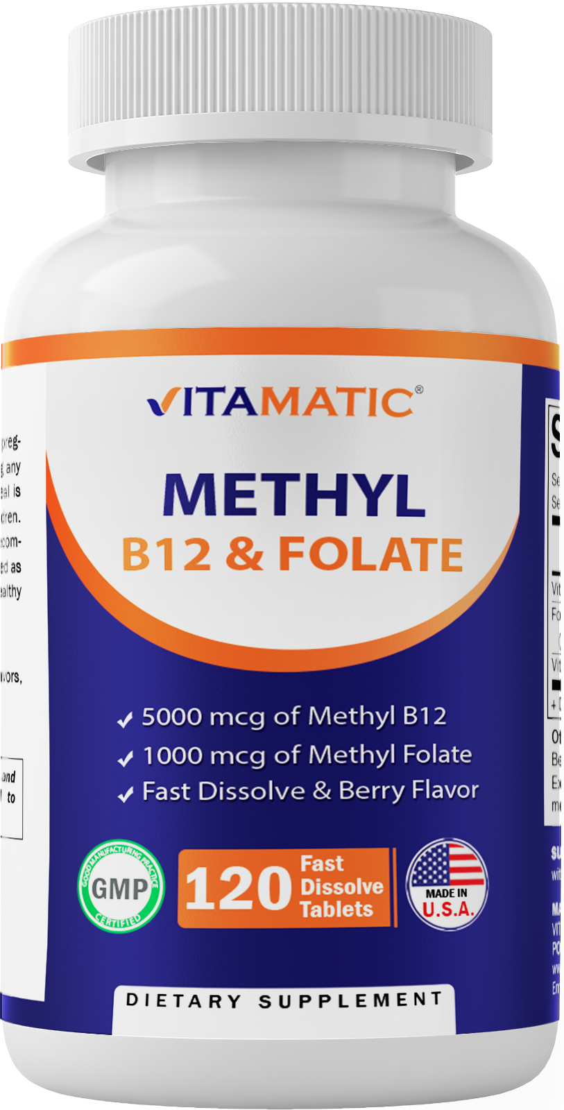 Methyl Folate & B12 Supplement with Pyridoxal 5 Phosphate  120 Fast Dissolve Tablets