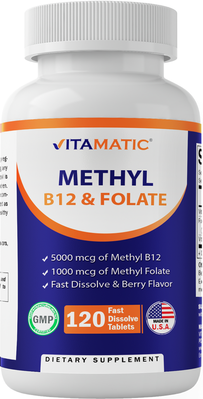 Methyl Folate & B12 Supplement with Pyridoxal 5 Phosphate  120 Fast Dissolve Tablets