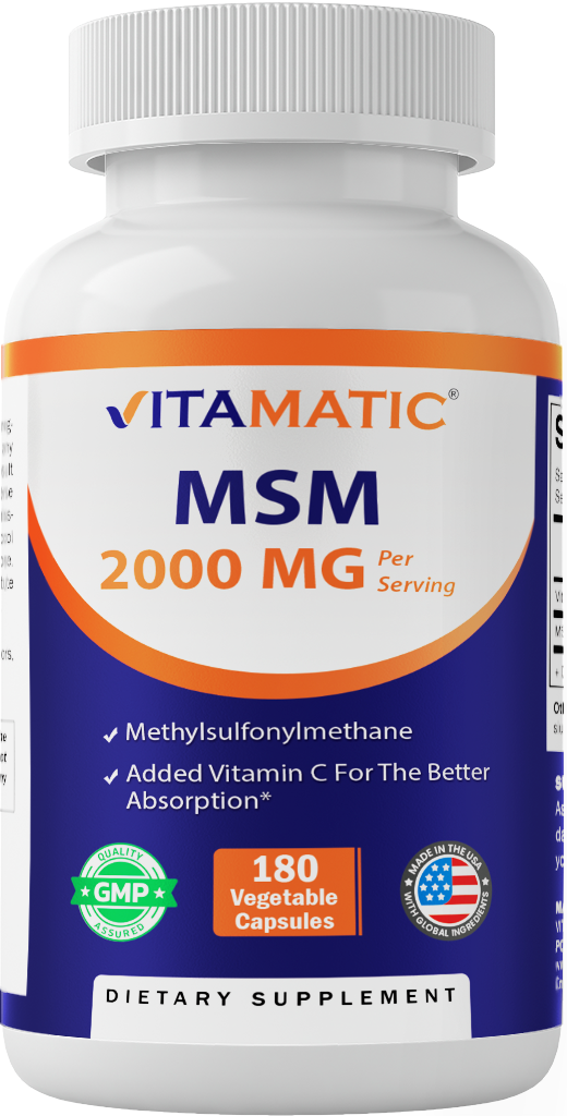 MSM 2000mg with Vitamin C 75mg, 180 Veg Capsules