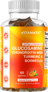 Extra Stregth Glucosamine 1000mg, Chondroitin 40mg, MSM 50mg, Boswellia 100mg, Turmeric 150 mg (Per 3 Servings) - Pectin Based 60 Gummies