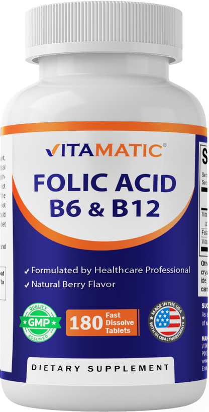 Vitamatic Folic Acid with B6 & B12, 180 Tablets