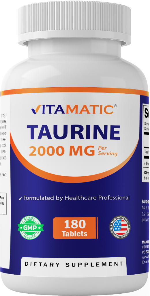 Taurine 2000mg Per Serving Supplement, 180 Veg Tablets