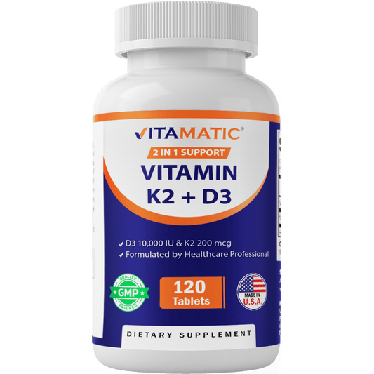 Vitamin D3 K2 Supplements with 10,000 IU Vitamin D + 200mcg Vitamin K MK-7, 120 Tablets