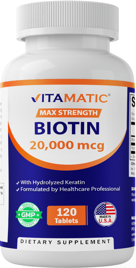 Biotin 20,000mcg with Keratin - 120 Vegetarian Tablets
