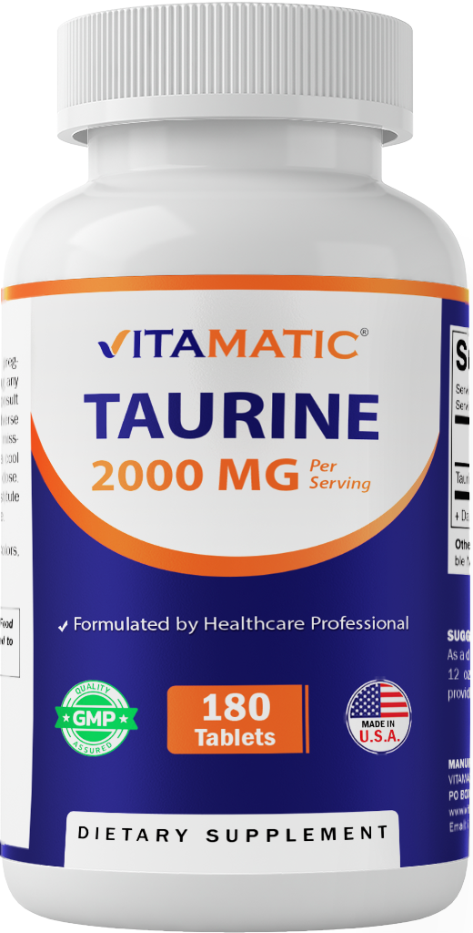 Taurine 2000mg Vegetarian Tablets, 180 Count, Non-GMO, Gluten Free