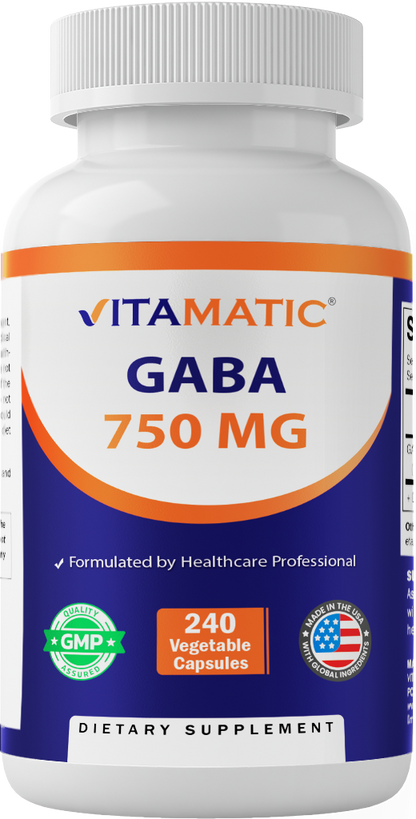 GABA 750mg Gamma Aminobutyric Acid, 240 Capsules
