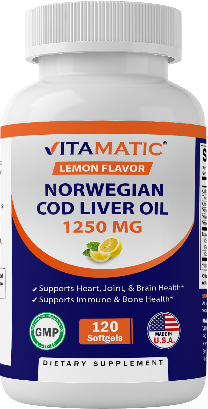 Norwegian Cod Liver Oil 1250mg 120 Softgels (Lemon Flavor)