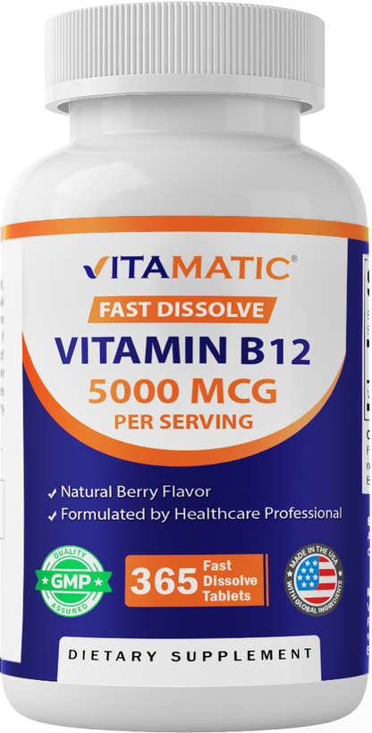 Vitamin B12 5000 mcg Fast Dissolve, 365 Tablets