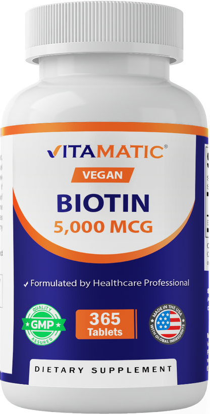 Biotin 5000 mcg Vegan Supplement, 365 Tablets