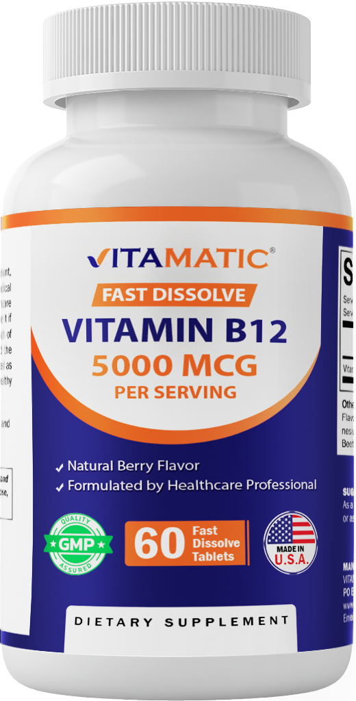 Vitamatic Vitamin B12 5000 mcg – 60 Fast Dissolve Tablets Berry Flavor