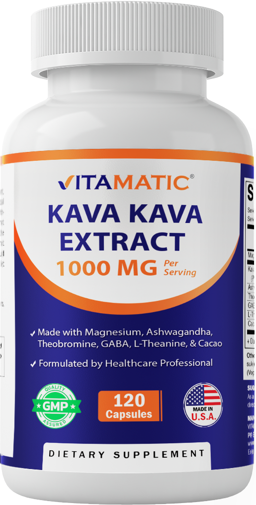 Kava Kava Extract 1000mg – Made with Magnesium, Ashwagandha, GABA, Theobromine, L-Theanine & Cacao – 120 Veg Capsules
