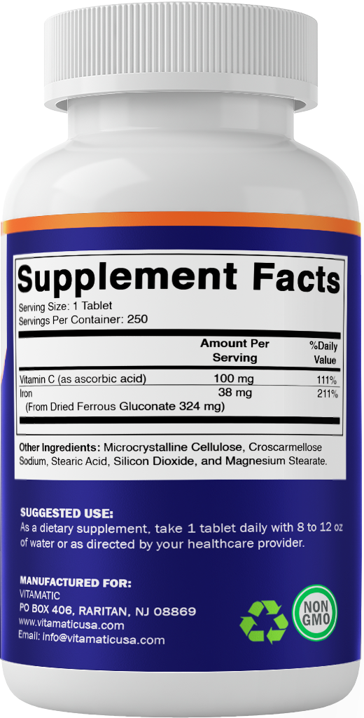 Ferrous Gluconate 324 mg + Vitamin C 100 mg (65 mg Elemental Iron) – 250 Coated Tablets