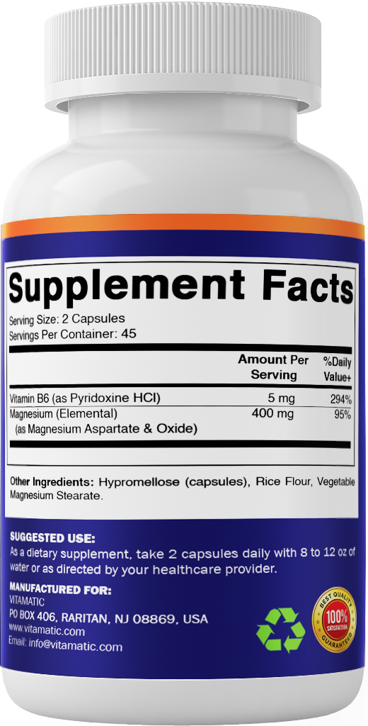 Magnesium Aspartate with B6, 90 Veg Capsules