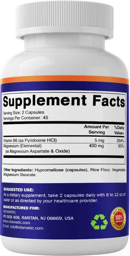 Magnesium Aspartate with B6, 90 Veg Capsules