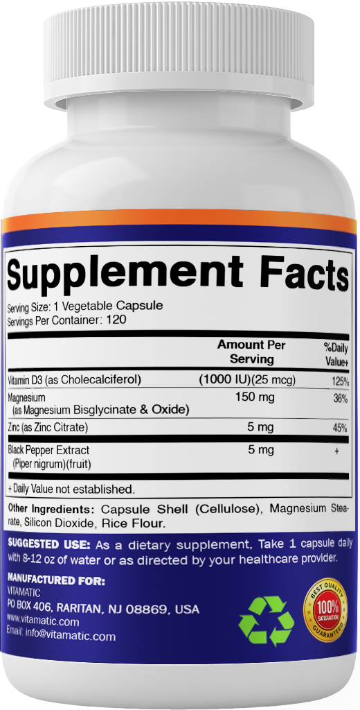 Magnesium Bisglycinate + Oxide with Vitamin D3 & Zinc