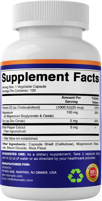 Magnesium Bisglycinate + Oxide with Vitamin D3 & Zinc