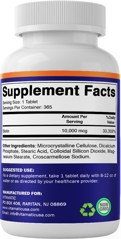 Biotin 10,000mcg - 365 Vegan Tablets