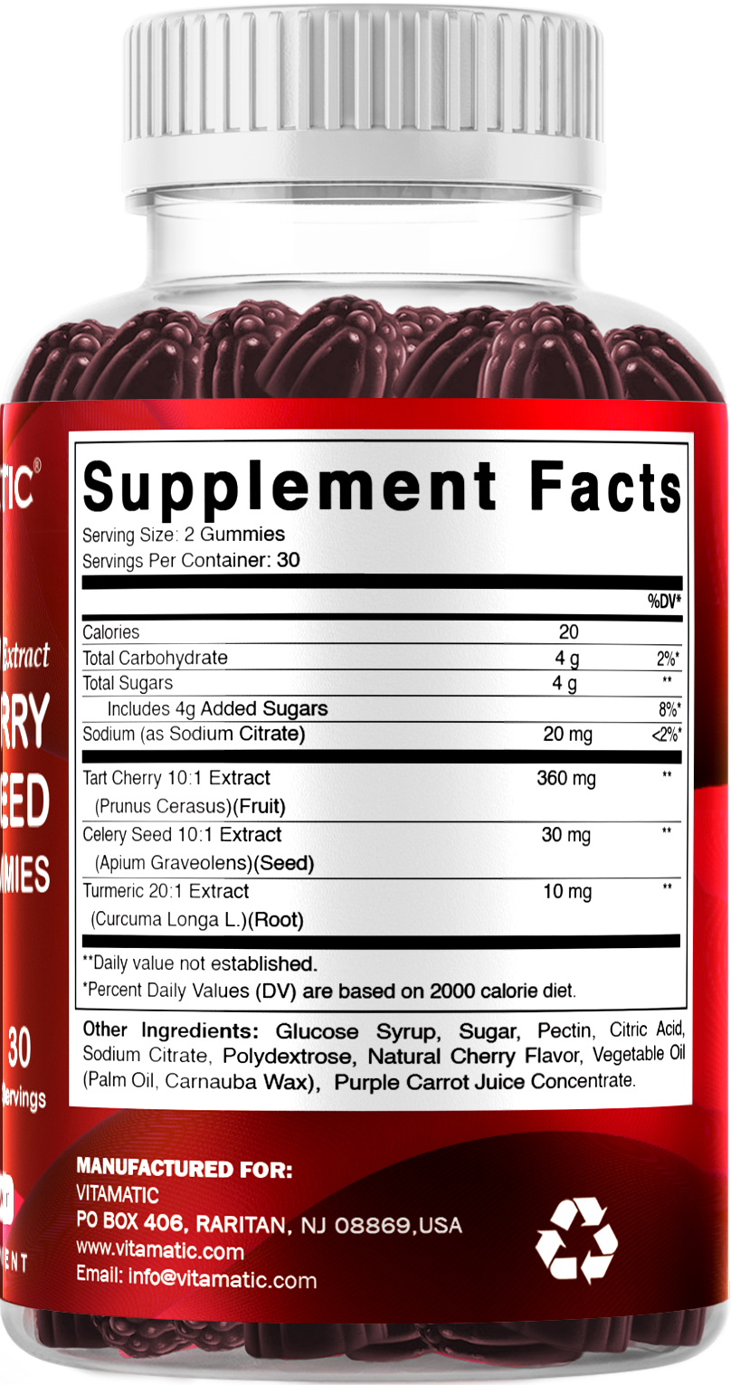 Vitamatic Vegan Tart Cherry + Celery Seed, 60 Gummies