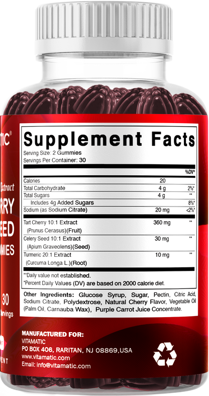 Vitamatic Vegan Tart Cherry + Celery Seed, 60 Gummies