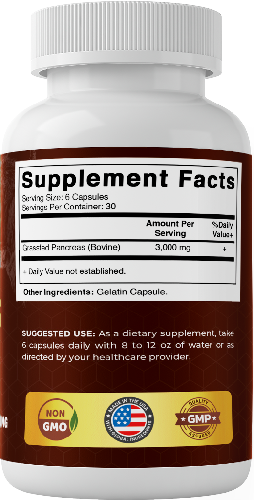 Vitamatic Grass-Fed Beef Pancreas 180 Capsules – Freeze-Dried, Non-GMO, Bovine Supplement – Pasture-Raised -Based Formula (180 Capsules, Pancreas)