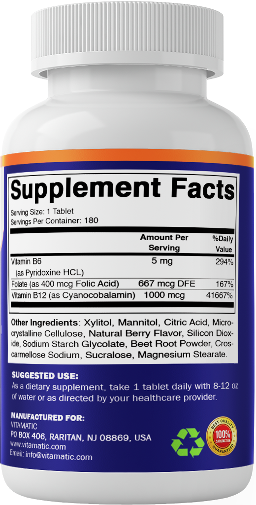 Folic Acid with B6 & B12, 180 Tablets
