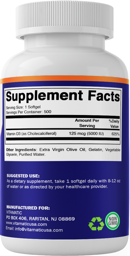 Vitamin D3 5000 IU (125 mcg) - 500 Softgels