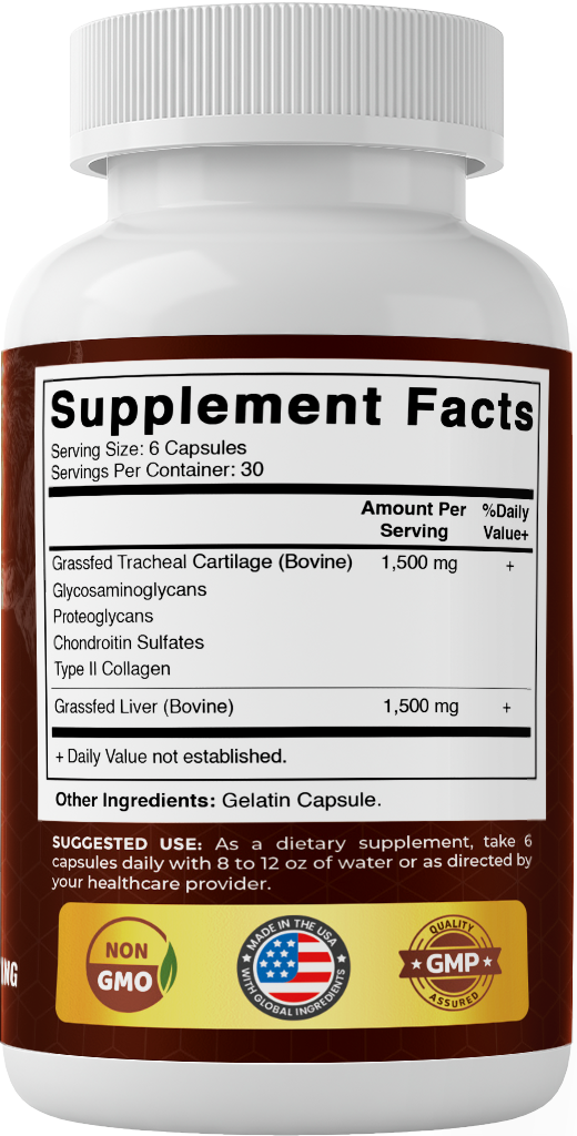 Vitamatic Grass-Fed Beef Trachea + Liver, 180 Capsules