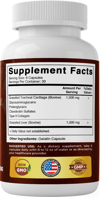 Vitamatic Grass-Fed Beef Trachea + Liver, 180 Capsules