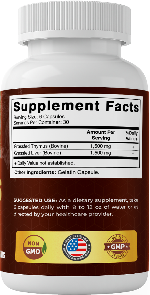 Vitamatic Grass-Fed Beef Thymus + Liver, 180 Capsules