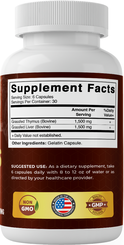 Vitamatic Grass-Fed Beef Thymus + Liver, 180 Capsules