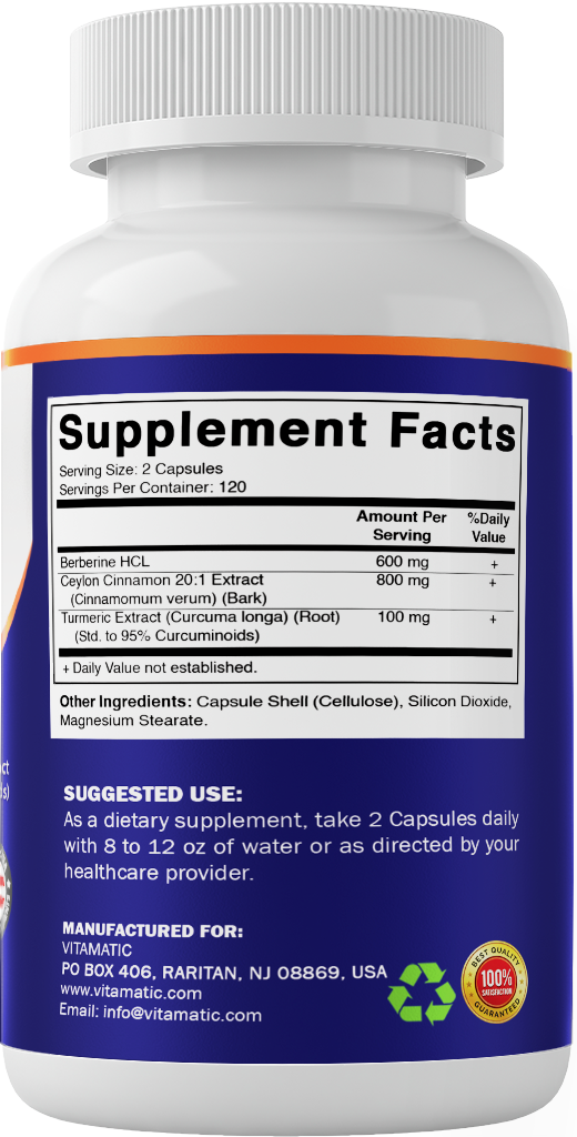 Berberine + Ceylon Cinnamon, 120 Capsules